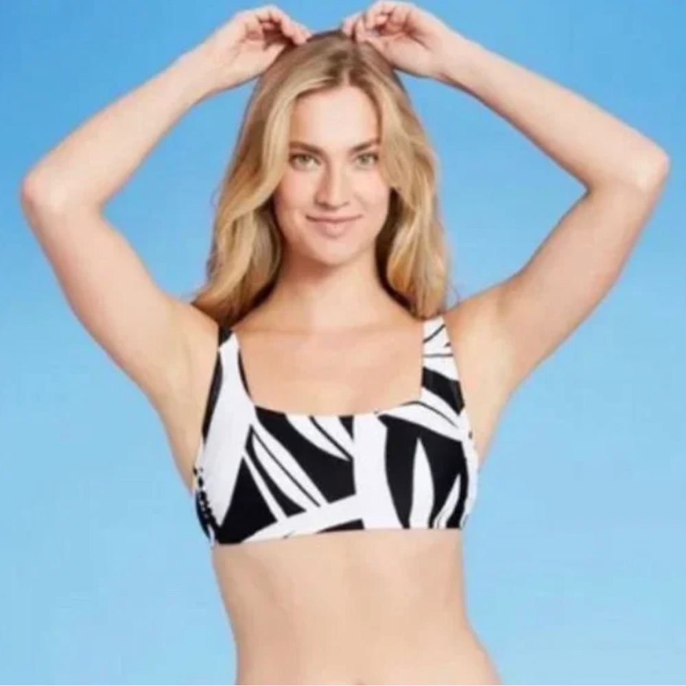Black & White Print Square Neck Bikini Top
